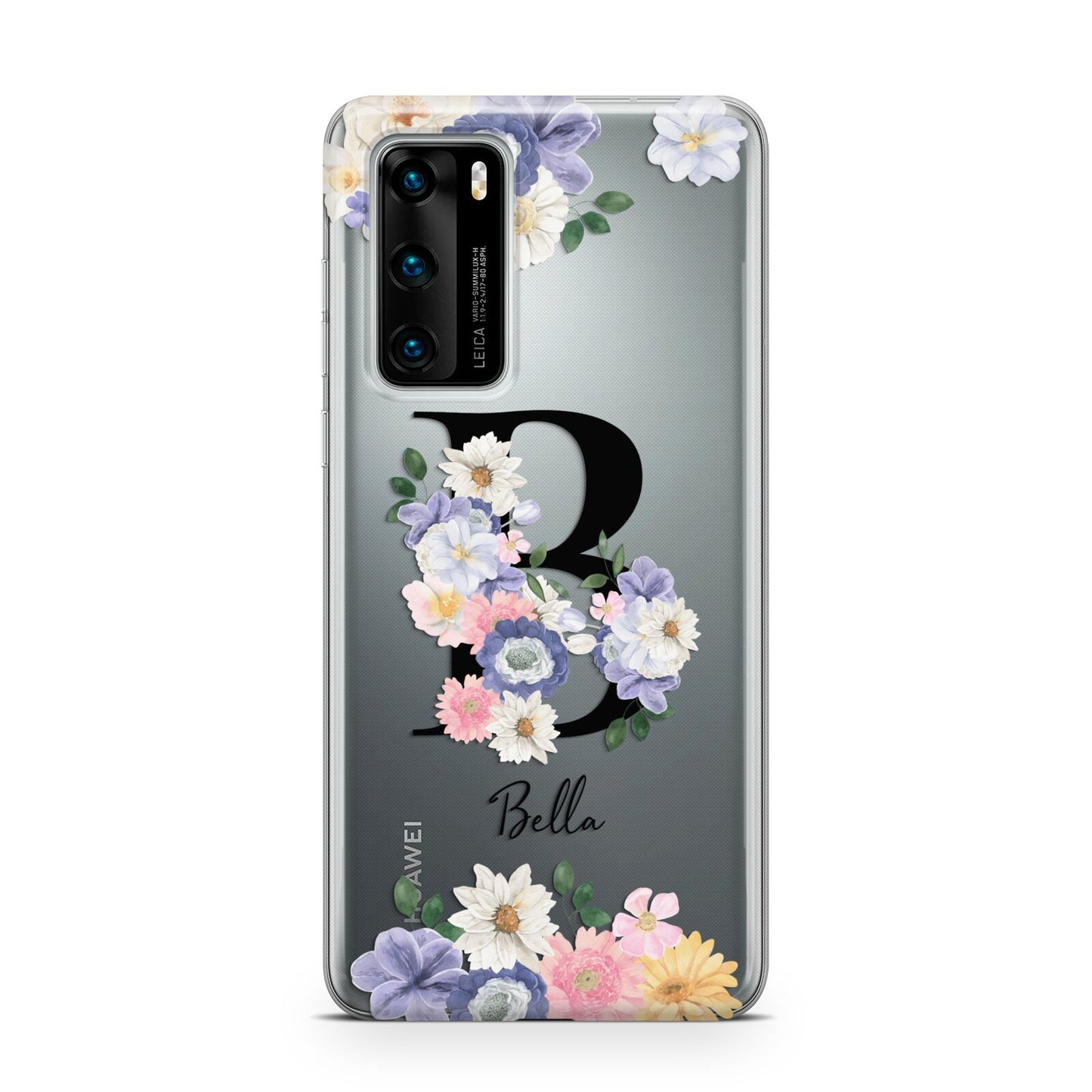 Black Initial Floral Huawei P40 Phone Case