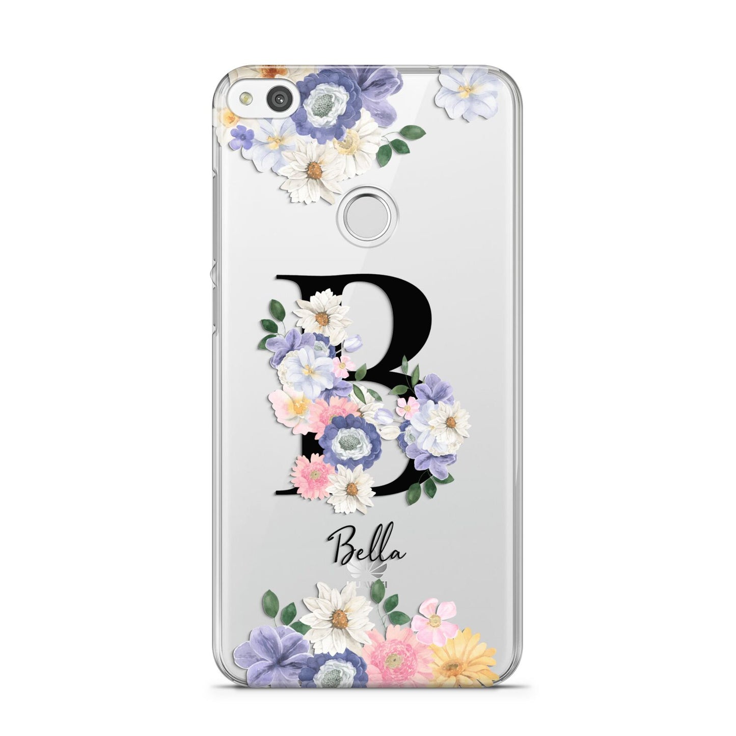 Black Initial Floral Huawei P8 Lite Case