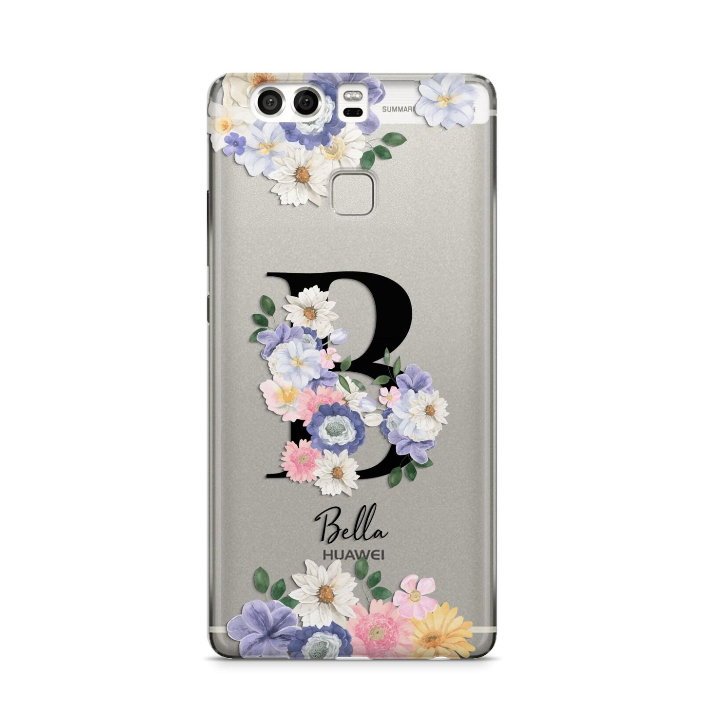 Black Initial Floral Huawei P9 Case