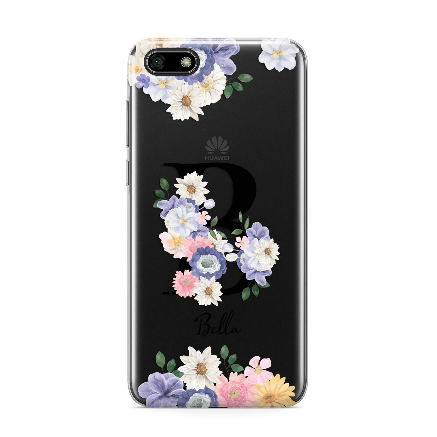 Black Initial Floral Huawei Y5 Prime 2018 Phone Case