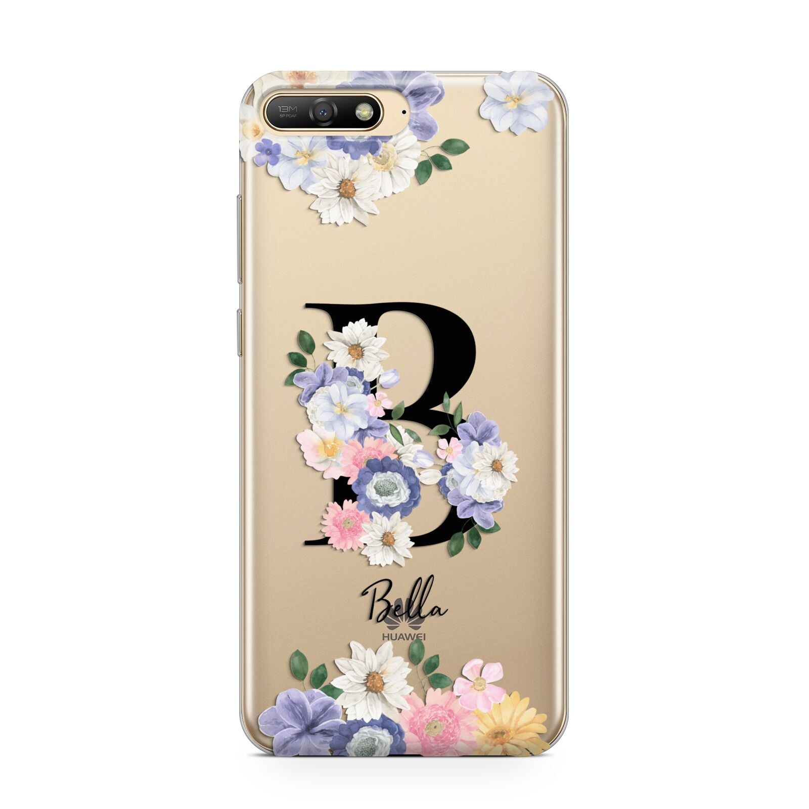 Black Initial Floral Huawei Y6 2018