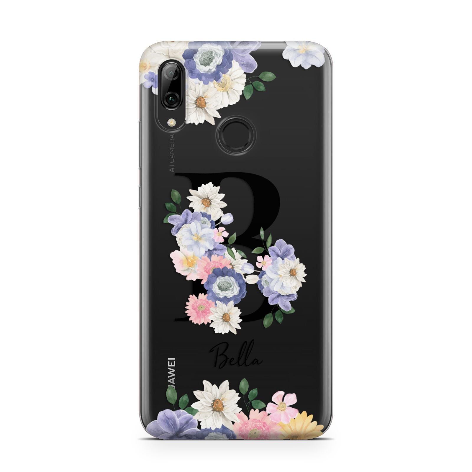 Black Initial Floral Huawei Y7 2019