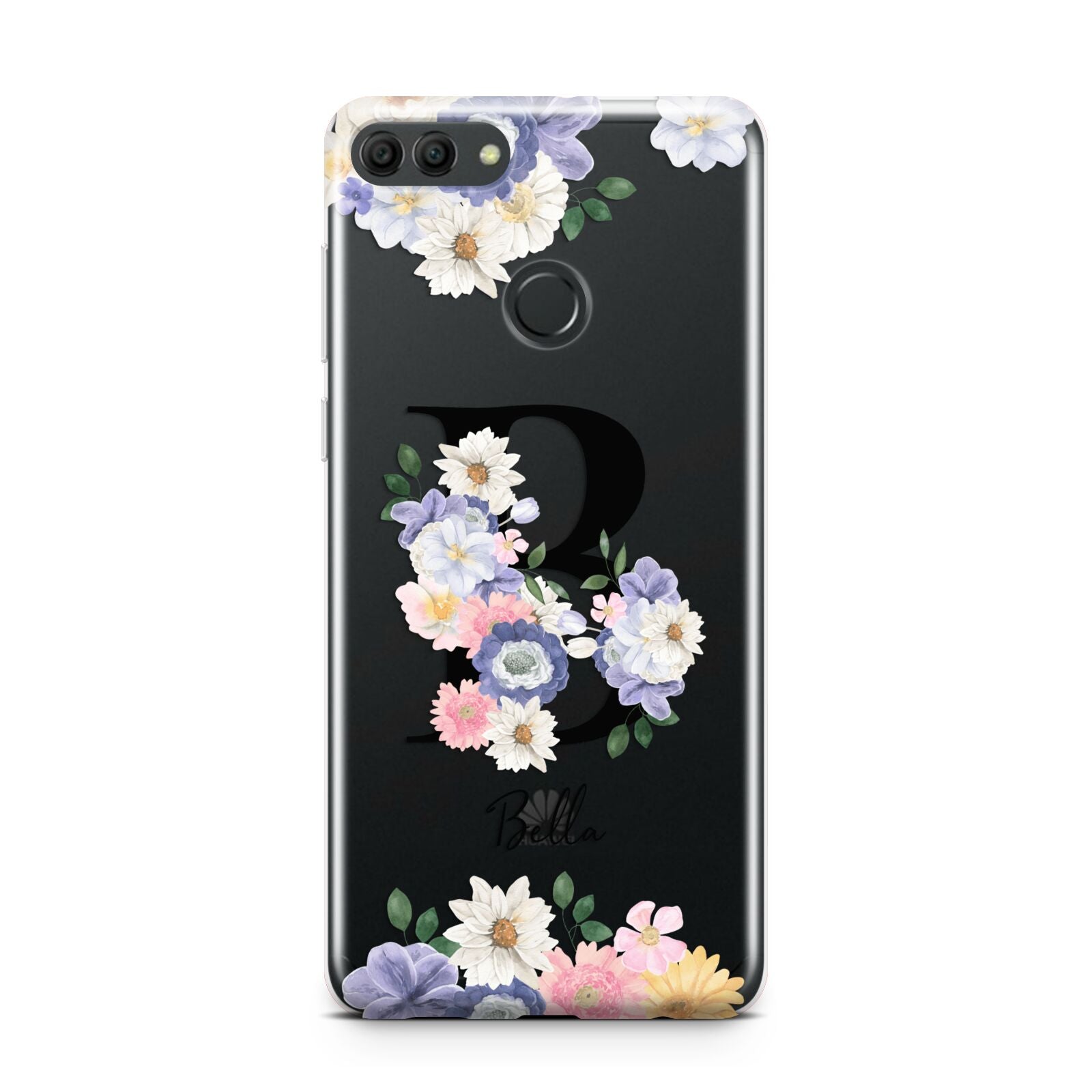 Black Initial Floral Huawei Y9 2018