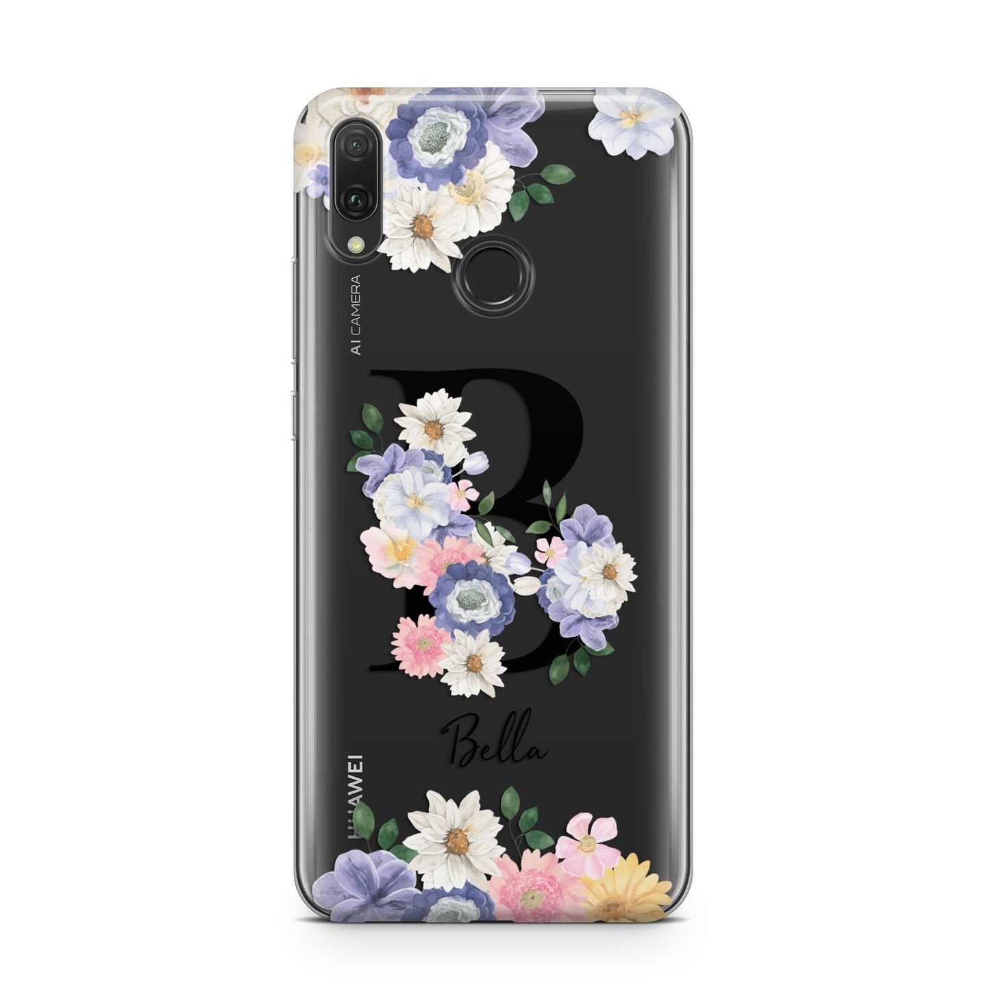 Black Initial Floral Huawei Y9 2019