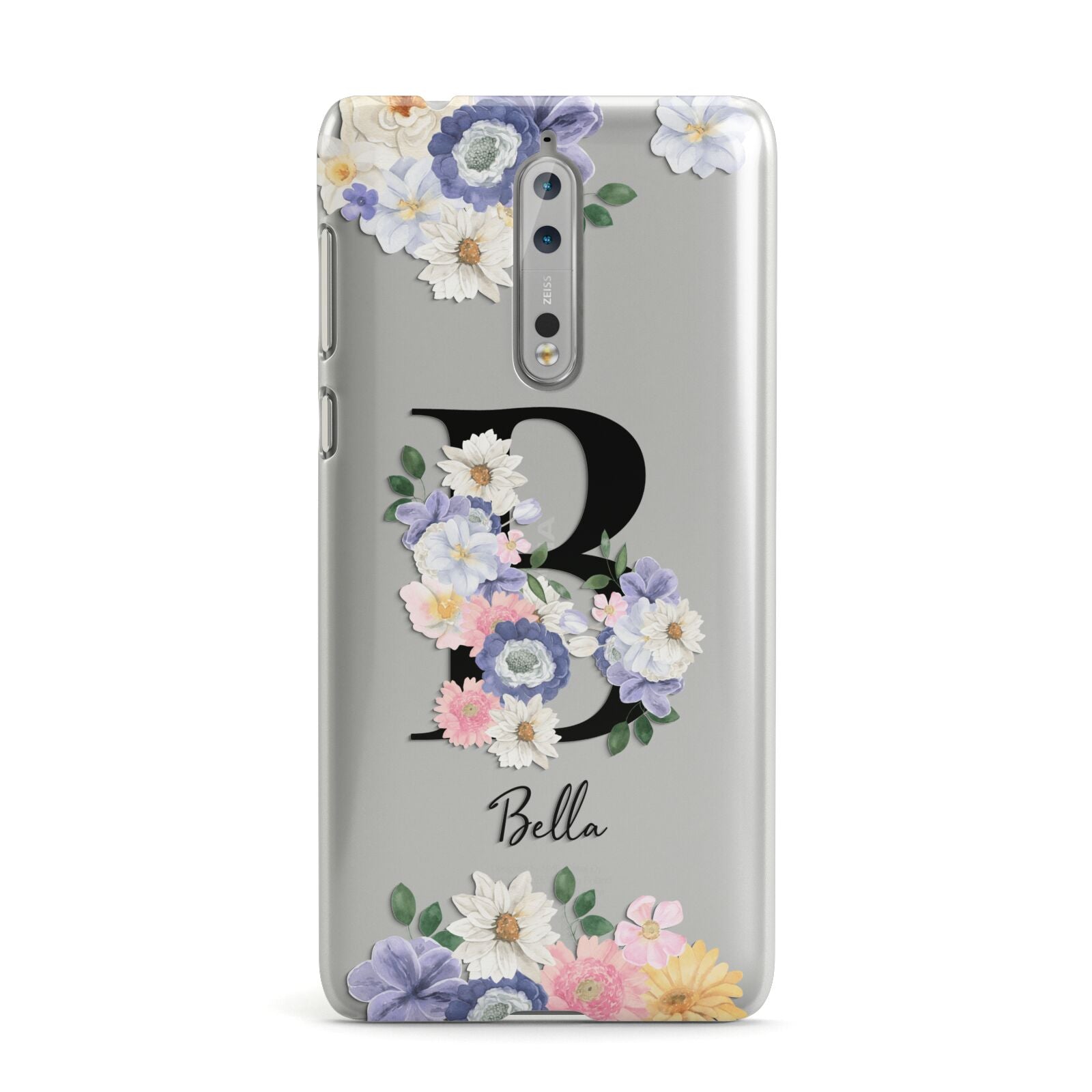 Black Initial Floral Nokia Case