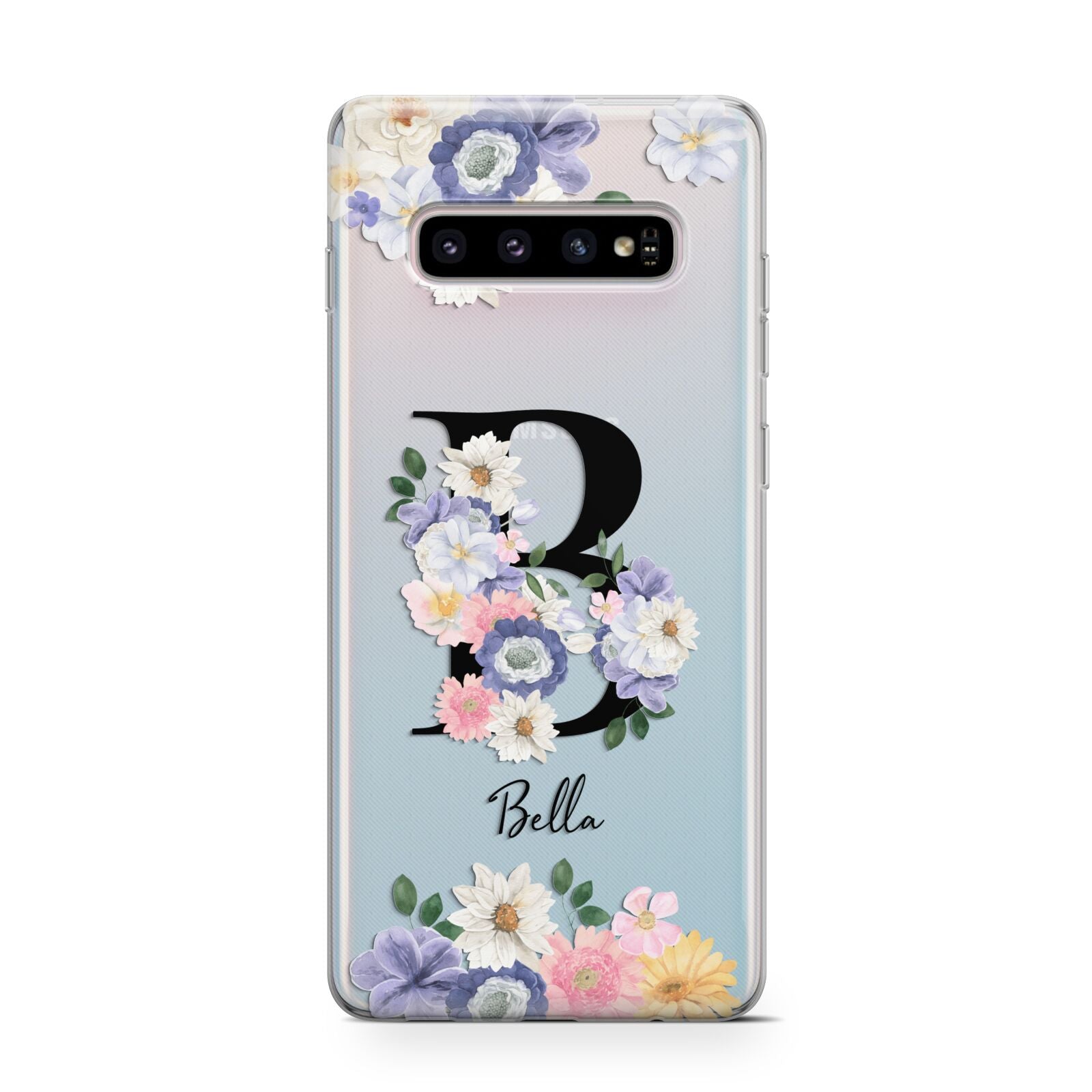 Black Initial Floral Protective Samsung Galaxy Case