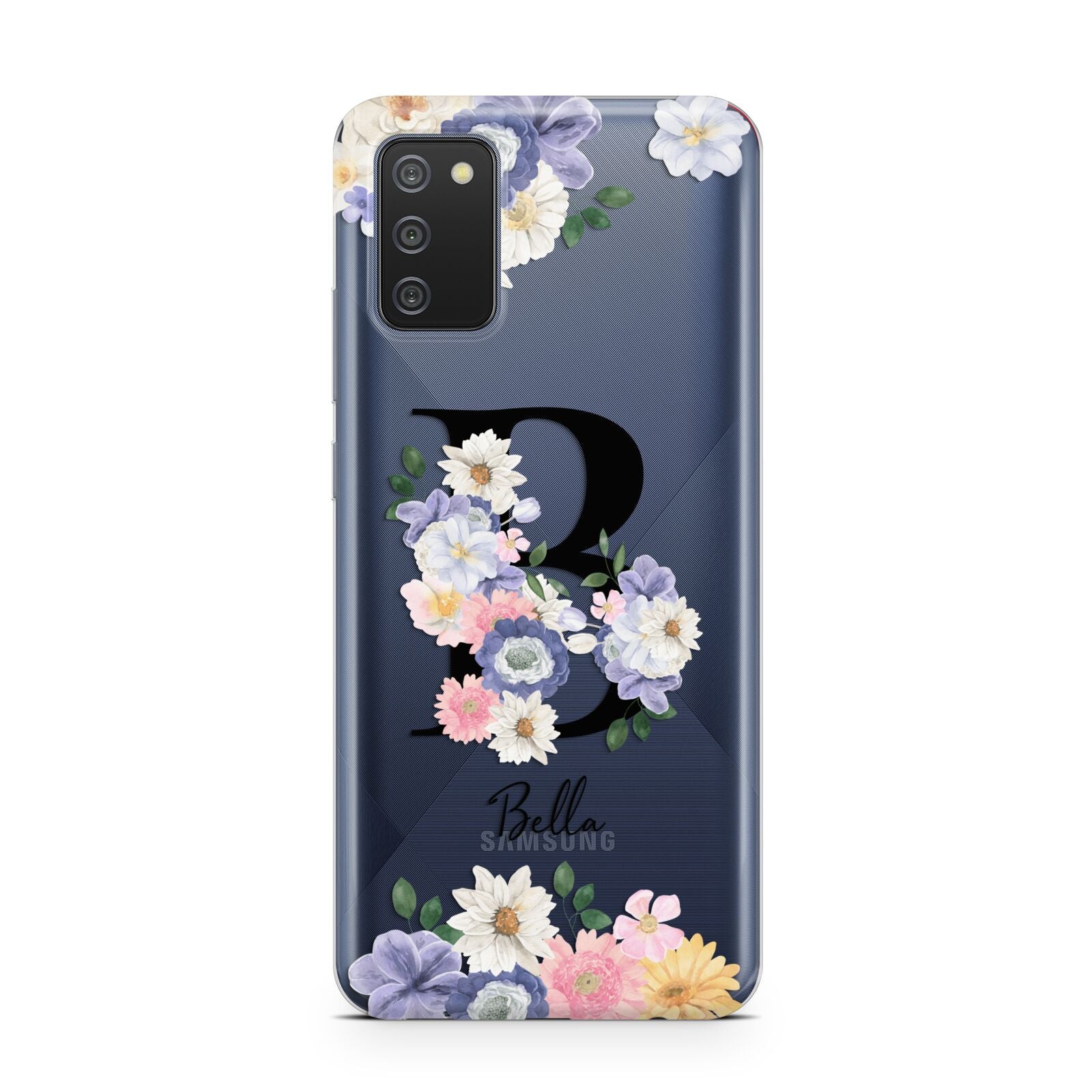 Black Initial Floral Samsung A02s Case