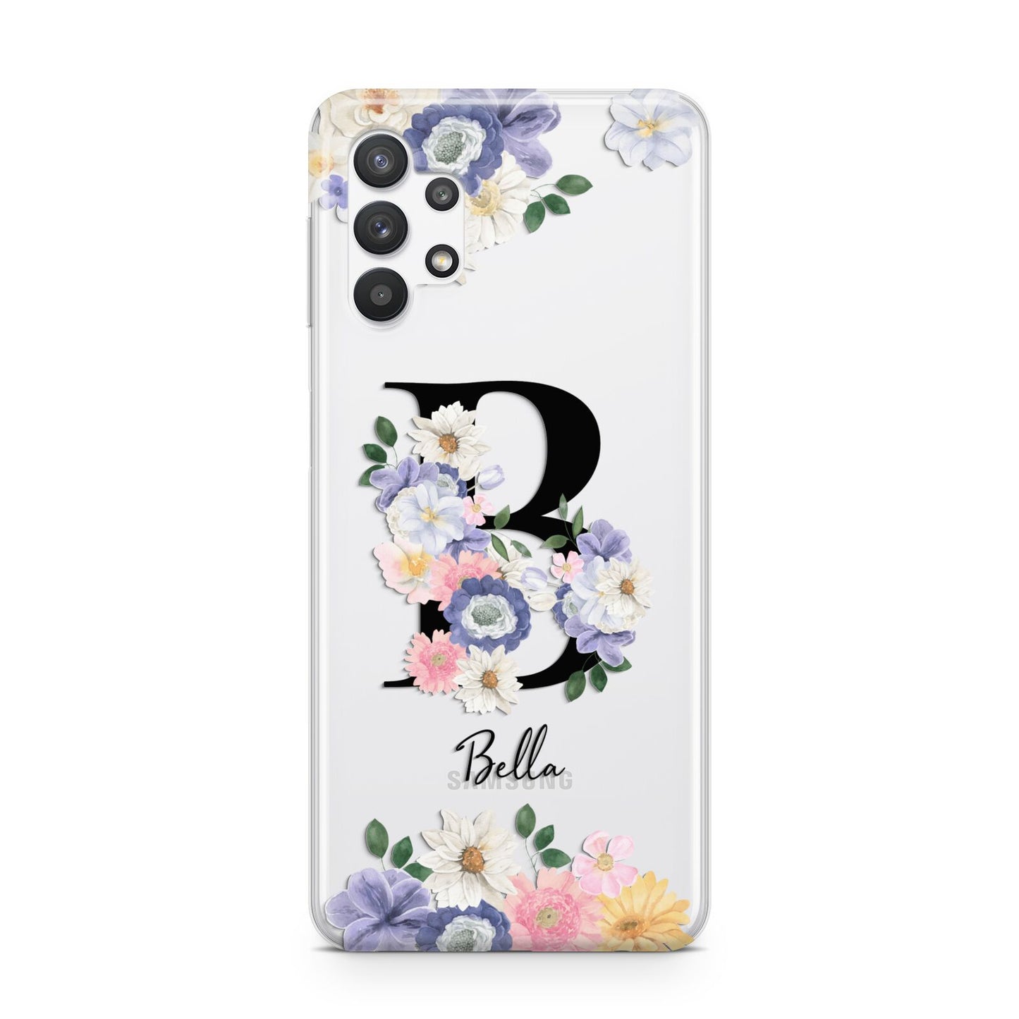 Black Initial Floral Samsung A32 5G Case