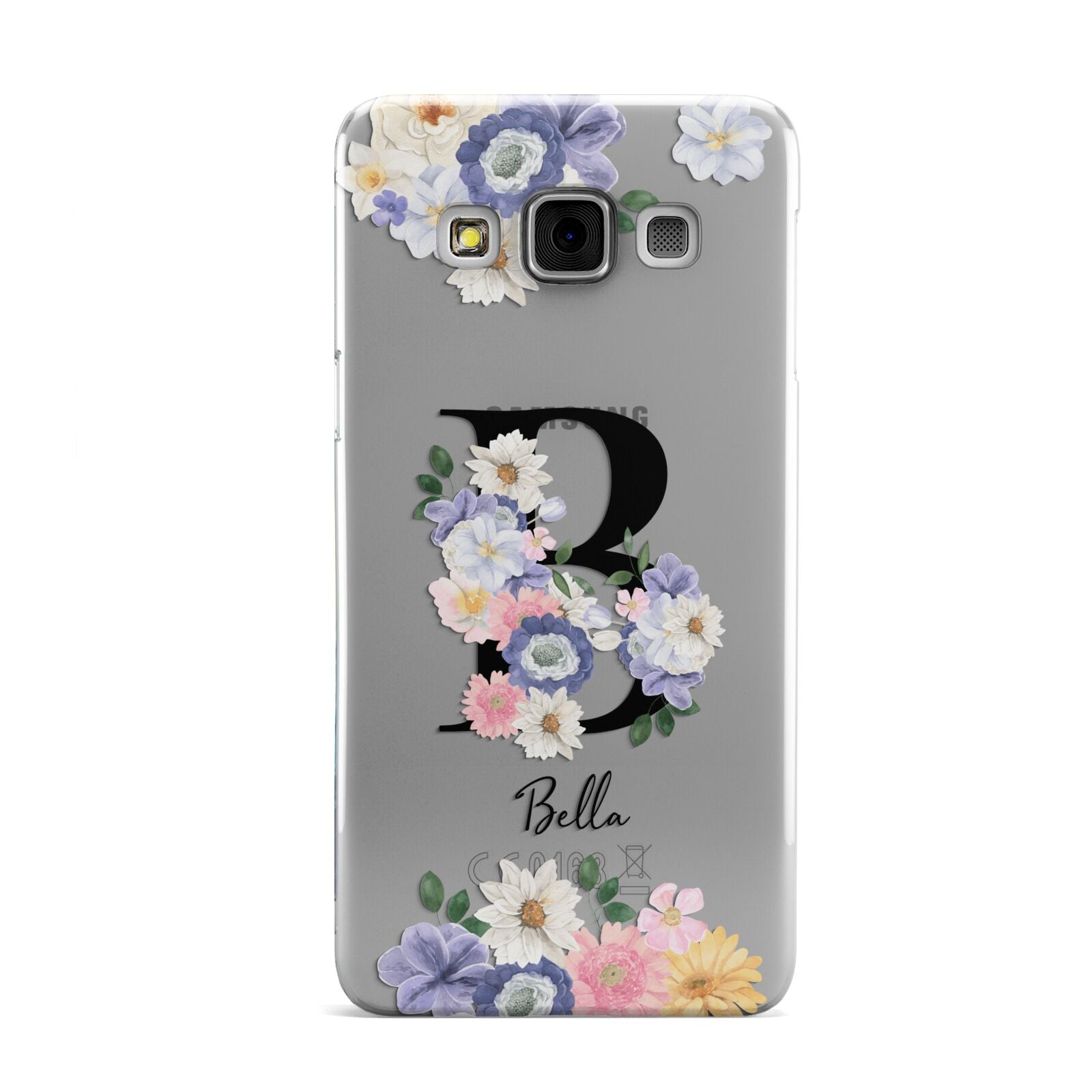 Black Initial Floral Samsung Galaxy A3 Case