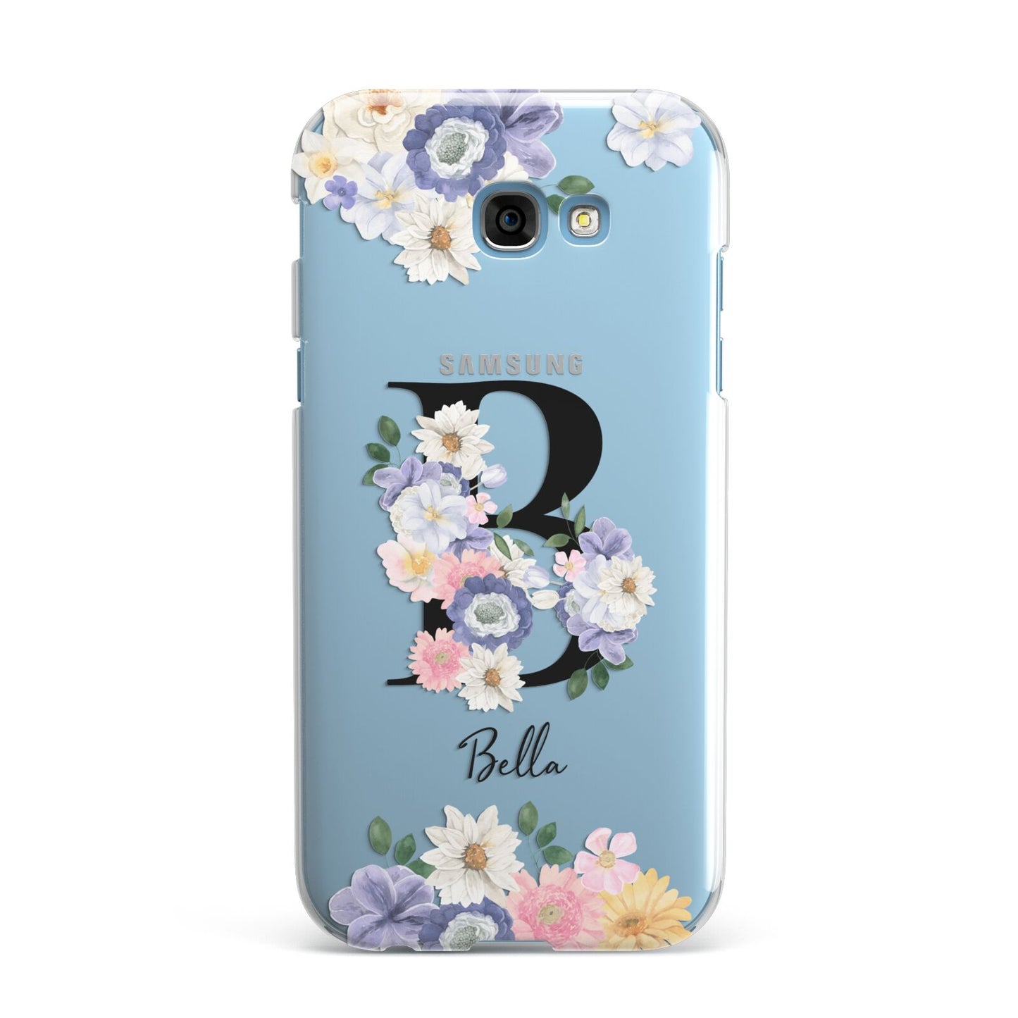 Black Initial Floral Samsung Galaxy A7 2017 Case