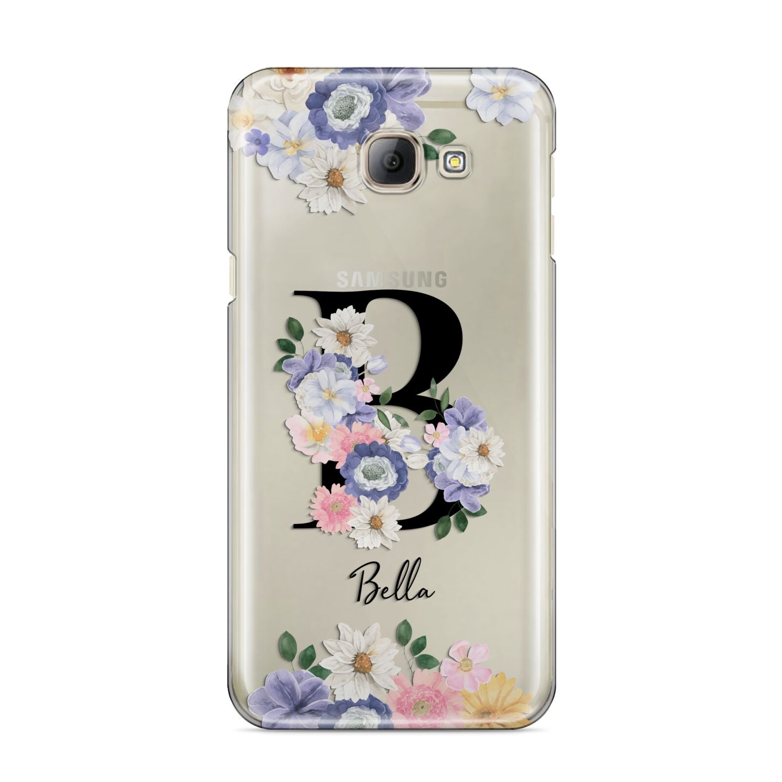 Black Initial Floral Samsung Galaxy A8 2016 Case