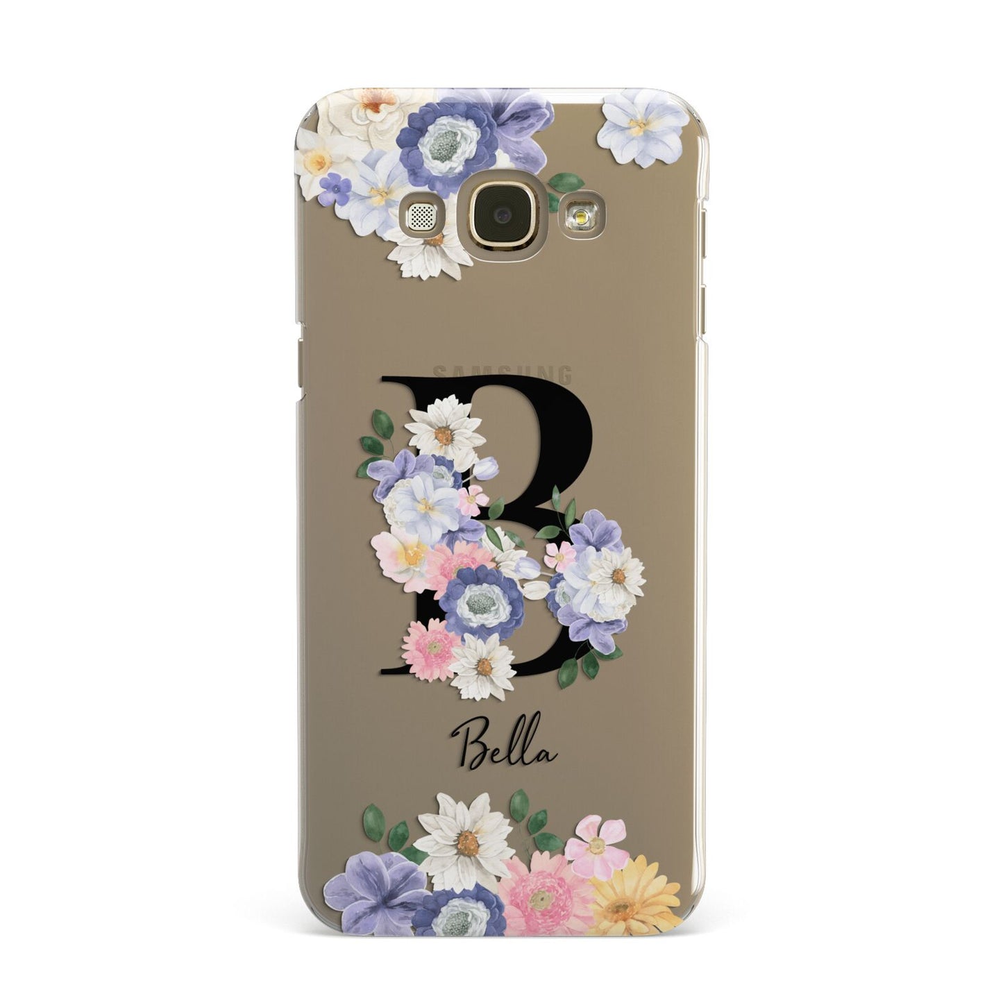 Black Initial Floral Samsung Galaxy A8 Case