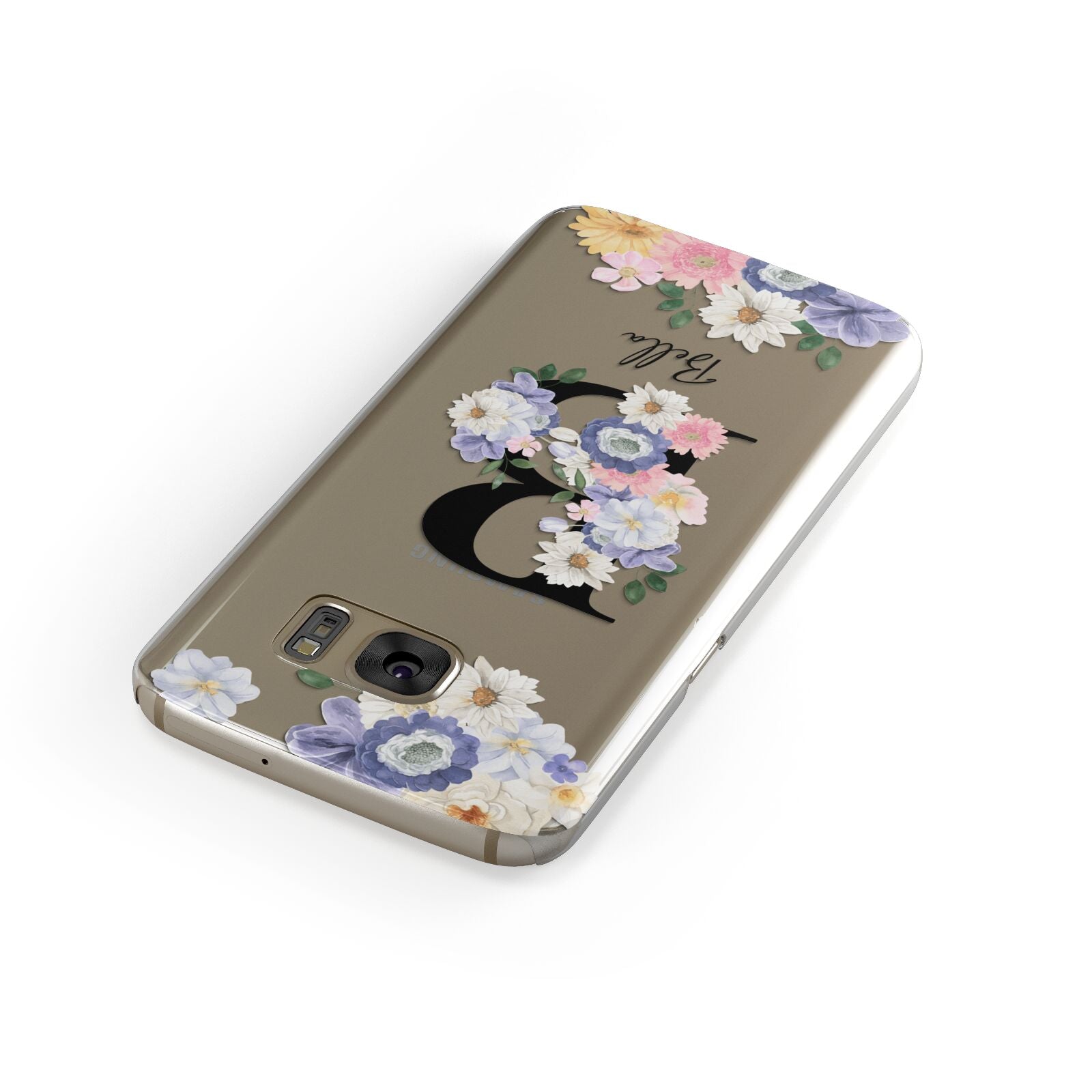 Black Initial Floral Samsung Galaxy Case Front Close Up