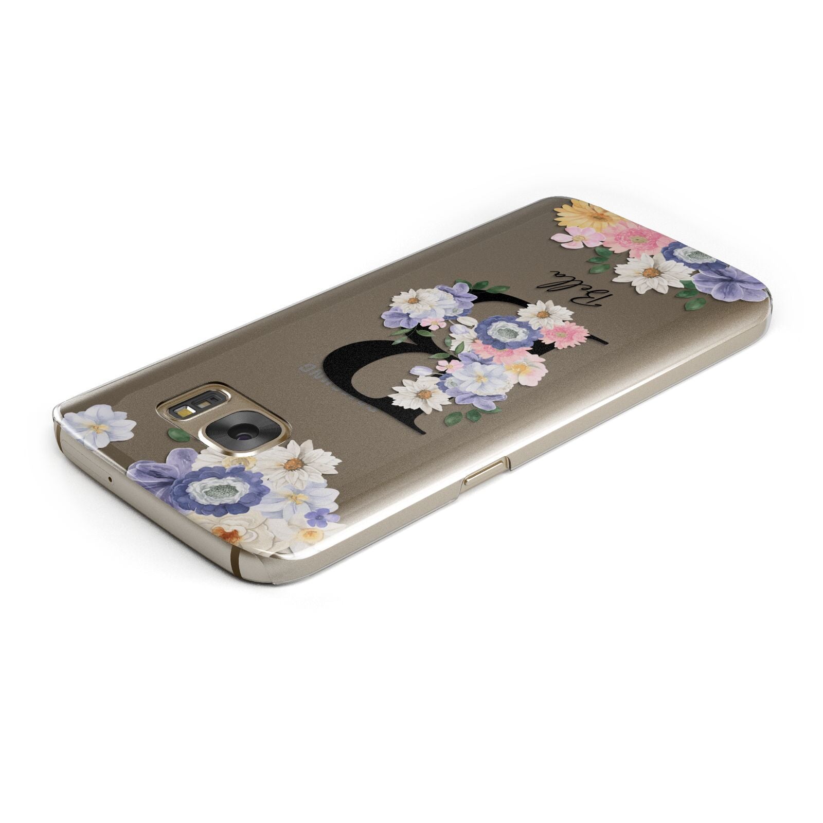 Black Initial Floral Samsung Galaxy Case Top Cutout