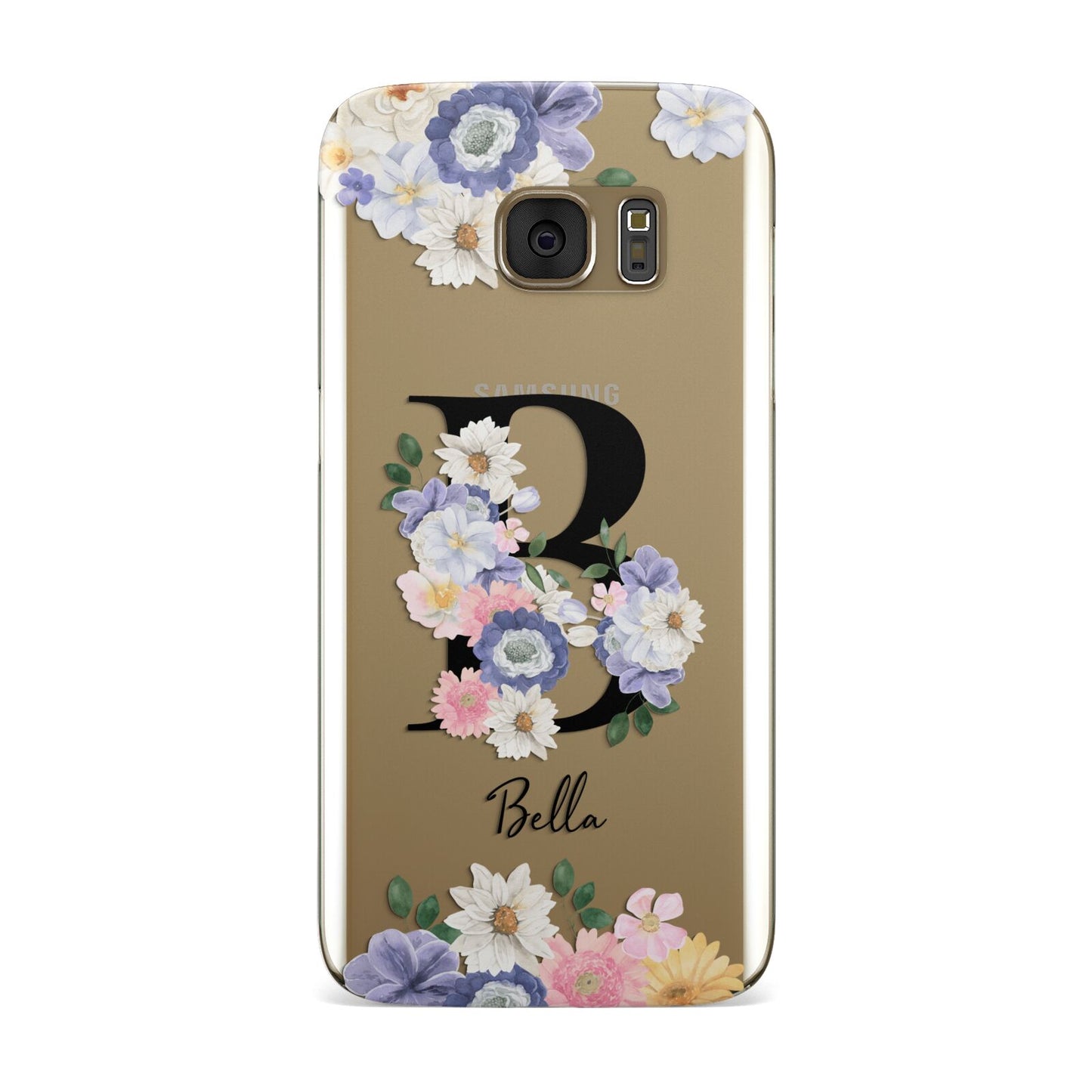 Black Initial Floral Samsung Galaxy Case