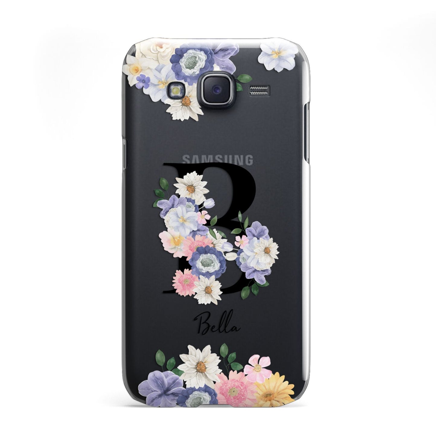 Black Initial Floral Samsung Galaxy J5 Case