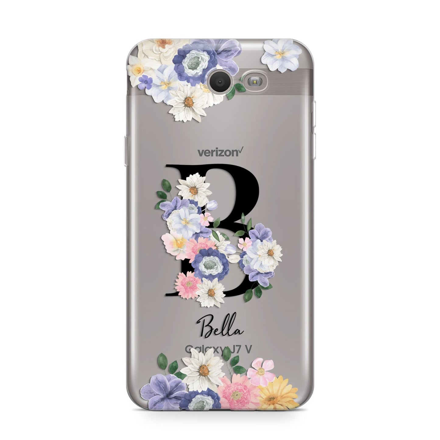 Black Initial Floral Samsung Galaxy J7 2017 Case