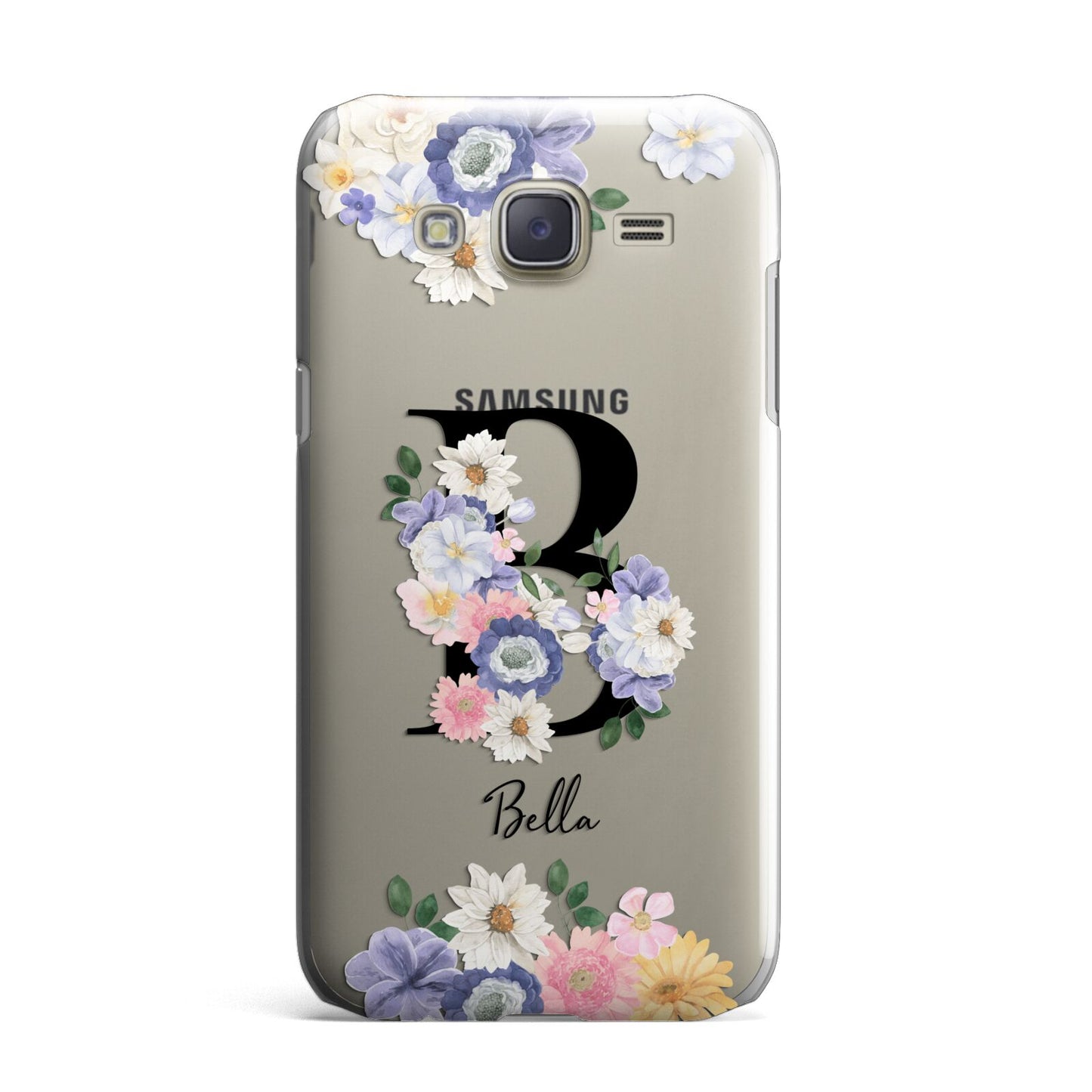 Black Initial Floral Samsung Galaxy J7 Case