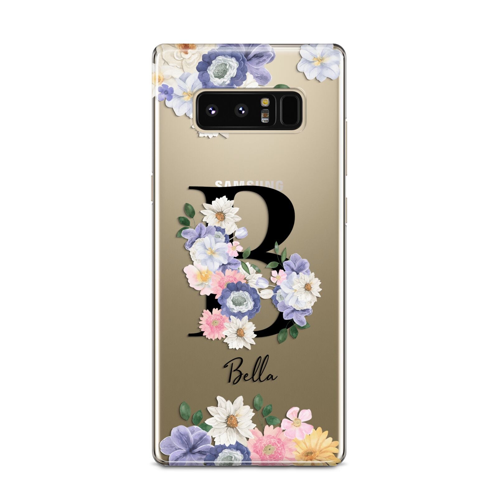 Black Initial Floral Samsung Galaxy Note 8 Case