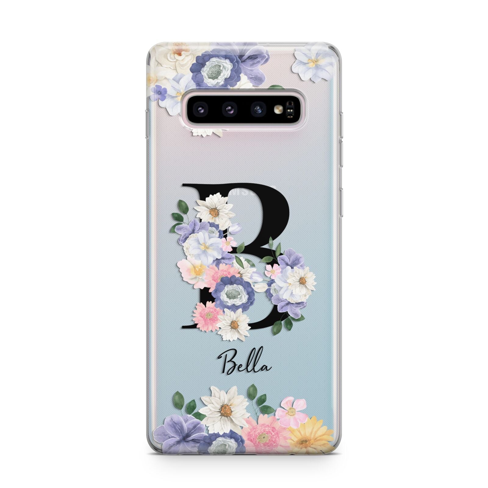 Black Initial Floral Samsung Galaxy S10 Plus Case