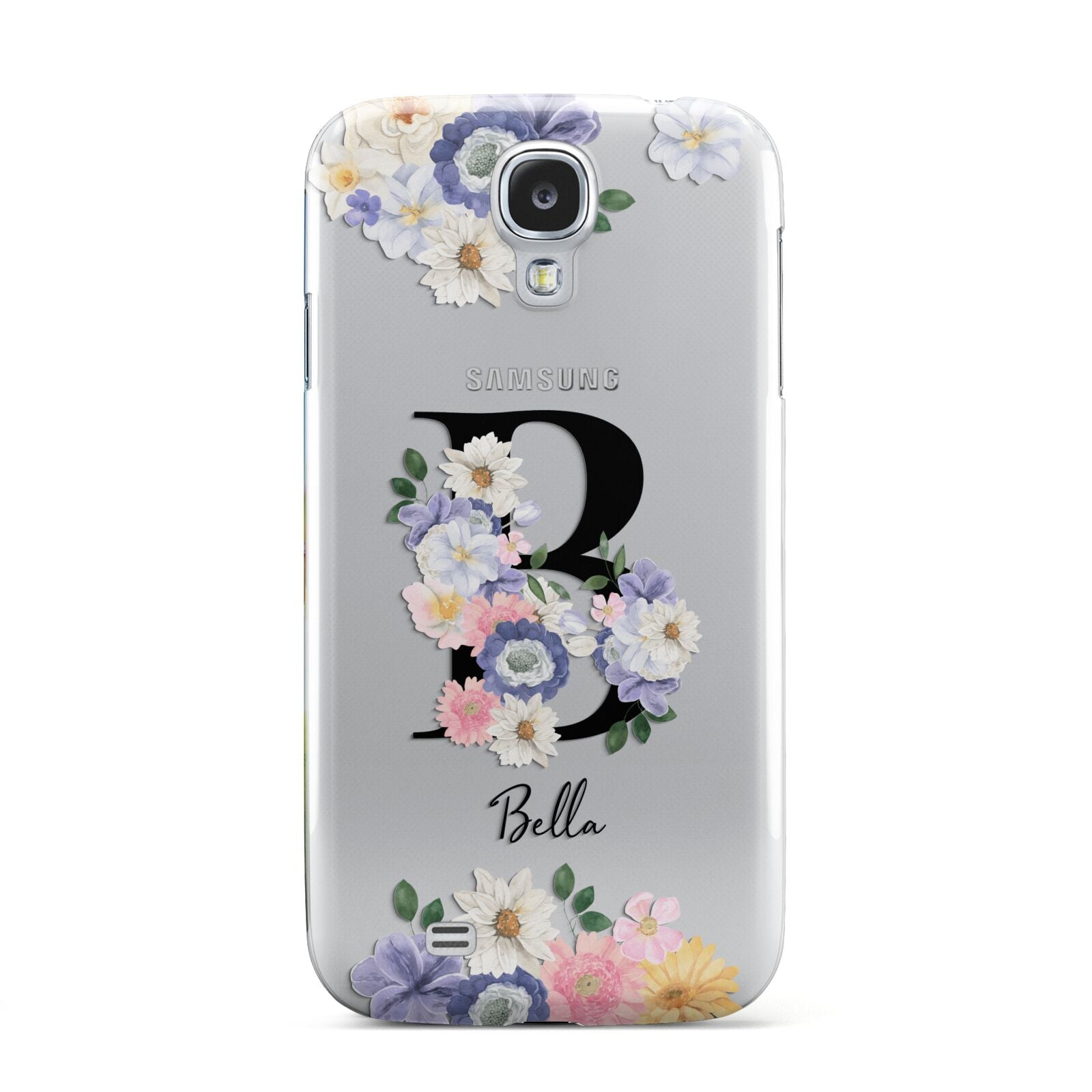 Black Initial Floral Samsung Galaxy S4 Case