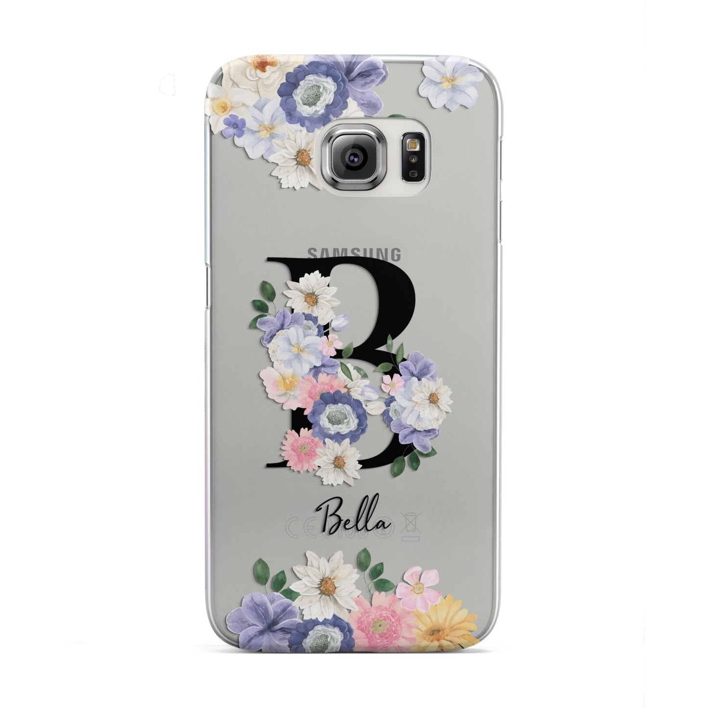 Black Initial Floral Samsung Galaxy S6 Edge Case