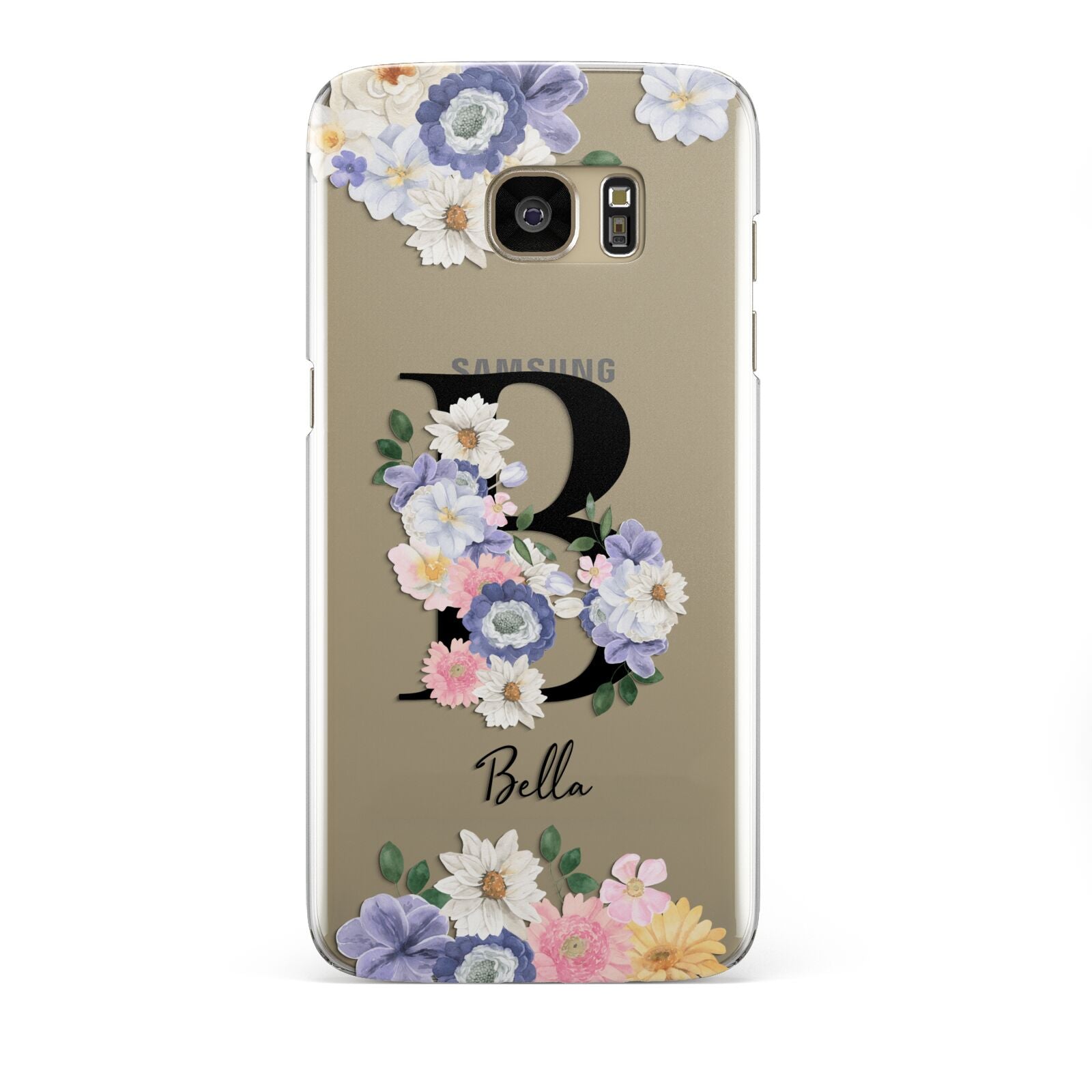 Black Initial Floral Samsung Galaxy S7 Edge Case