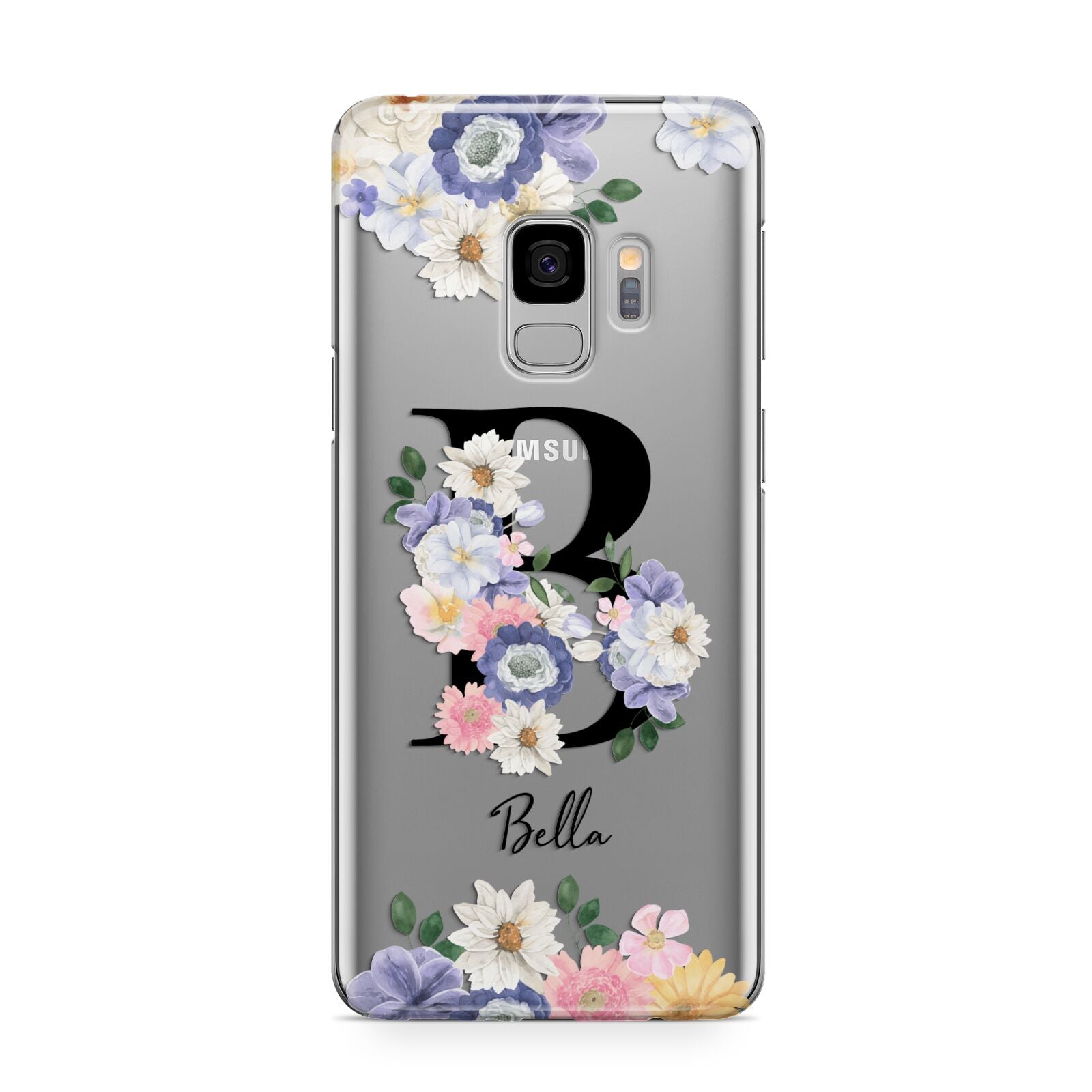 Black Initial Floral Samsung Galaxy S9 Case