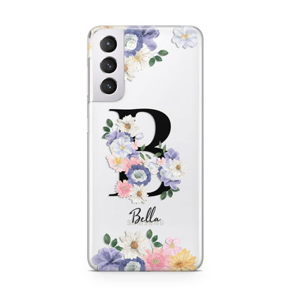 Black Initial Floral Samsung S21 Case