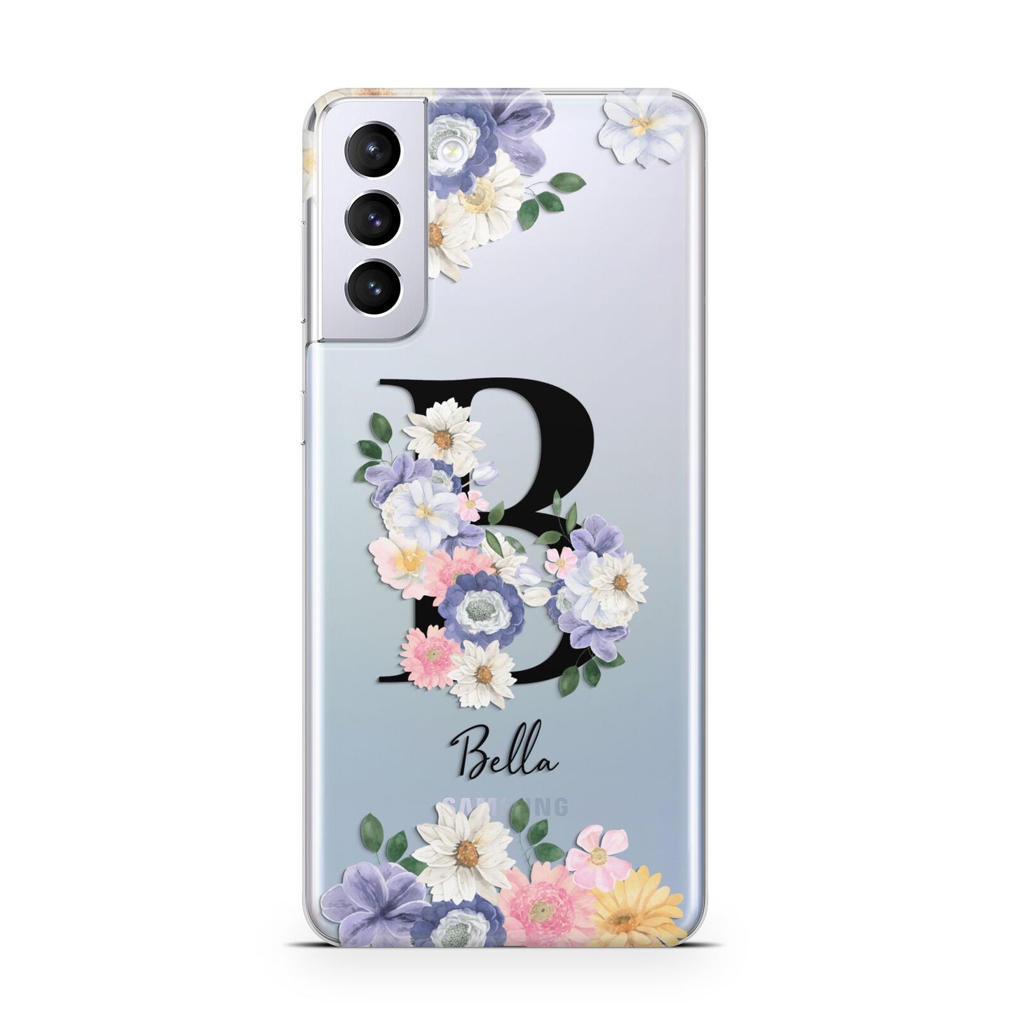 Black Initial Floral Samsung S21 Plus Case