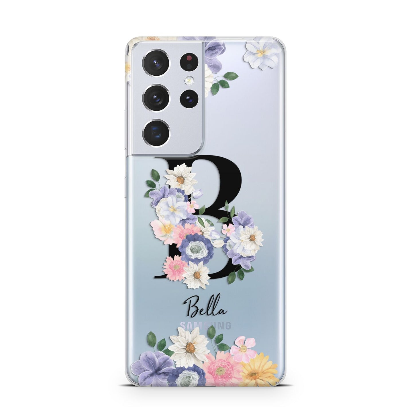 Black Initial Floral Samsung S21 Ultra Case