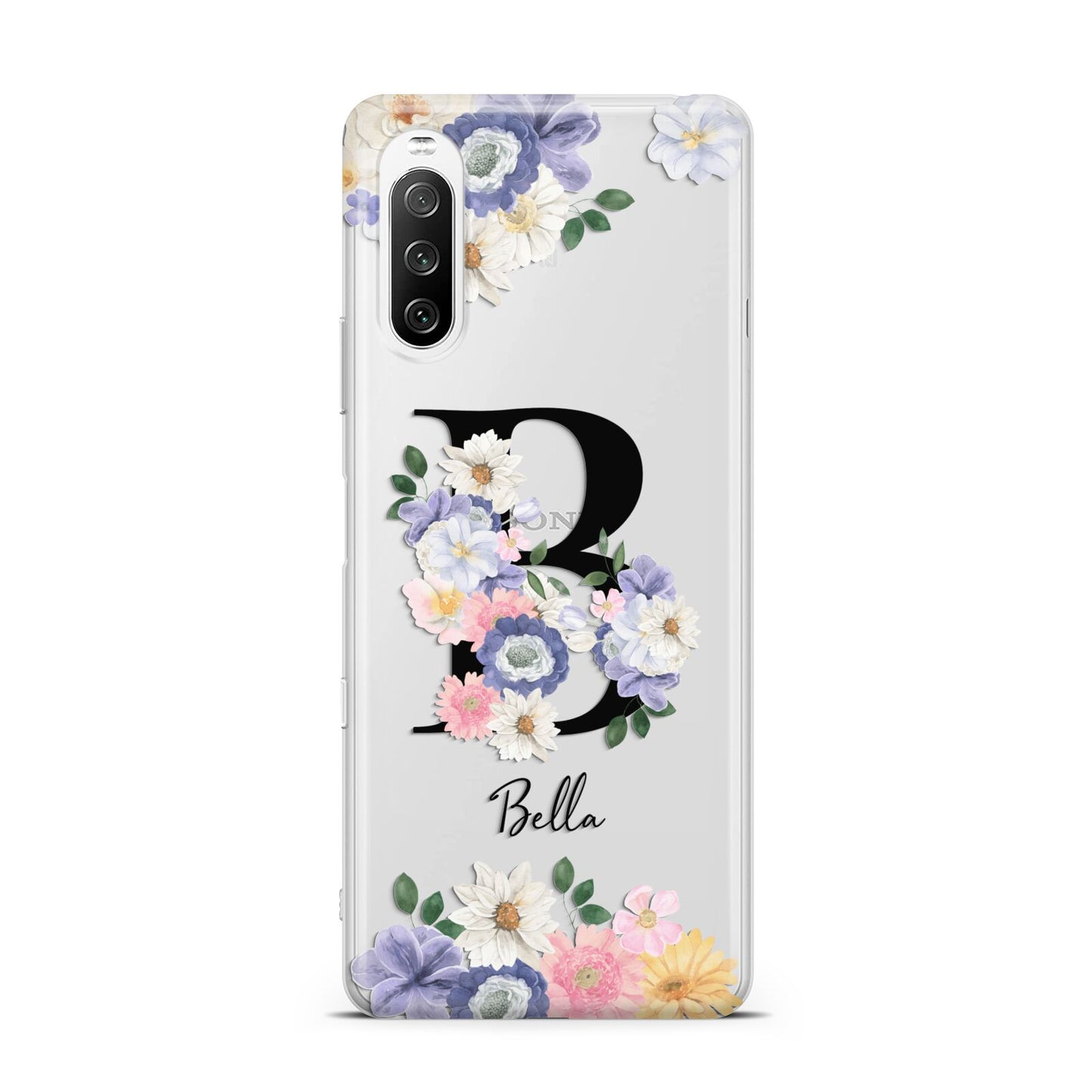 Black Initial Floral Sony Xperia 10 III Case