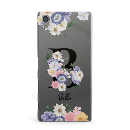 Black Initial Floral Sony Xperia Case