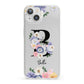 Black Initial Floral iPhone 13 Clear Bumper Case