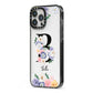 Black Initial Floral iPhone 13 Pro Max Black Impact Case Side Angle on Silver phone