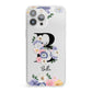 Black Initial Floral iPhone 13 Pro Max Clear Bumper Case