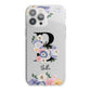 Black Initial Floral iPhone 13 Pro Max TPU Impact Case with White Edges