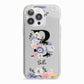 Black Initial Floral iPhone 13 Pro TPU Impact Case with White Edges