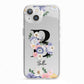 Black Initial Floral iPhone 13 TPU Impact Case with White Edges