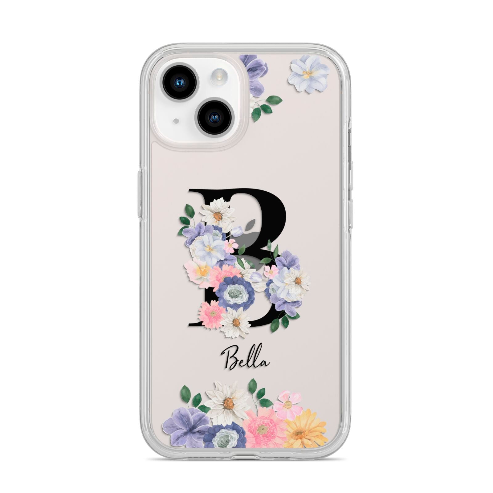 Black Initial Floral iPhone 14 Clear Tough Case Starlight