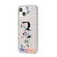 Black Initial Floral iPhone 14 Glitter Tough Case Starlight Angled Image