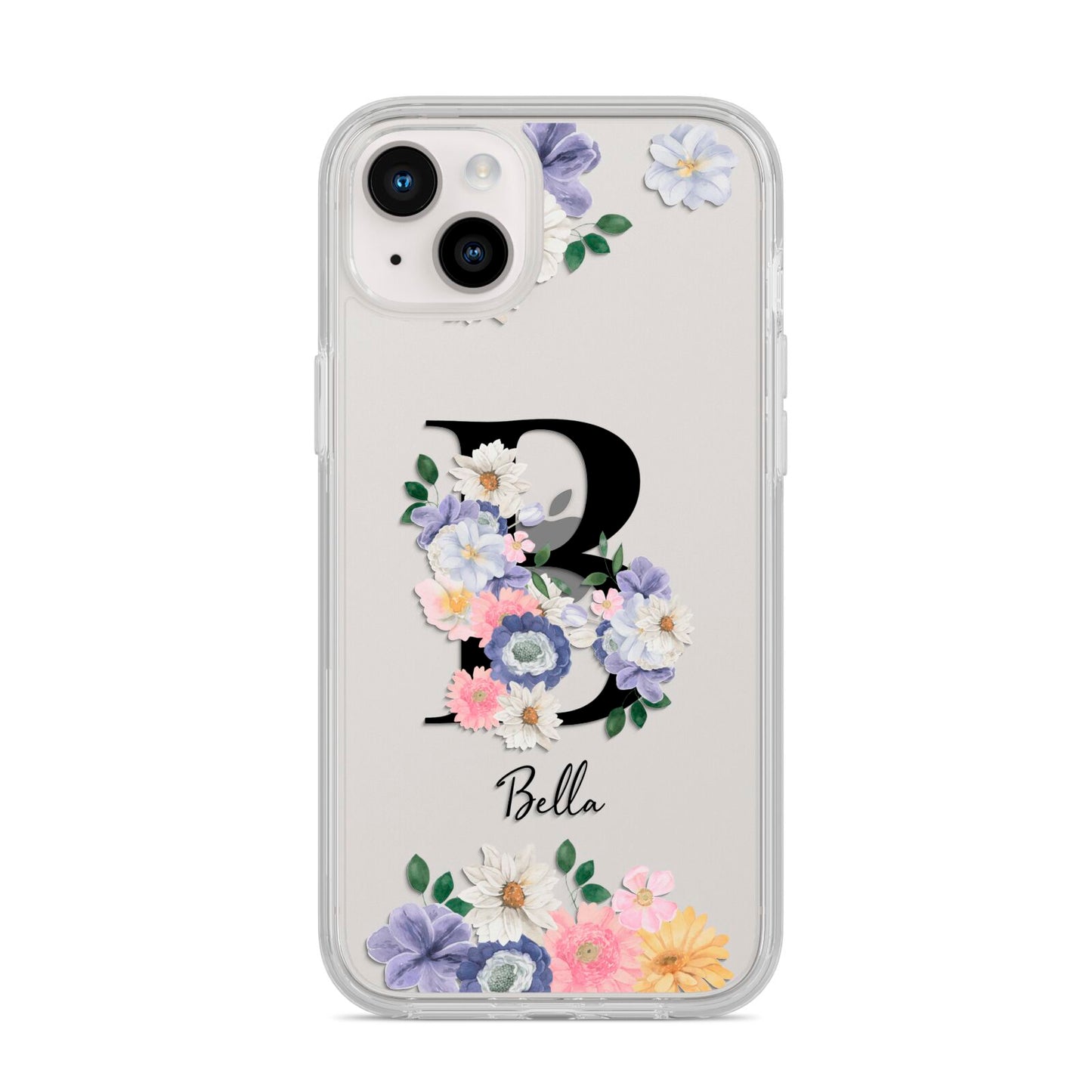 Black Initial Floral iPhone 14 Plus Clear Tough Case Starlight
