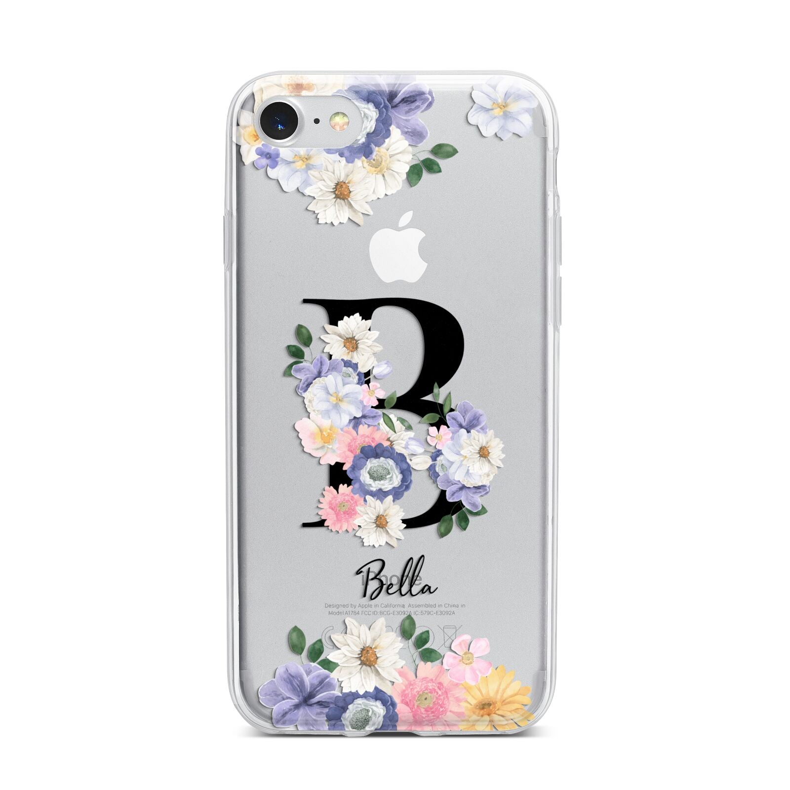 Black Initial Floral iPhone 7 Bumper Case on Silver iPhone