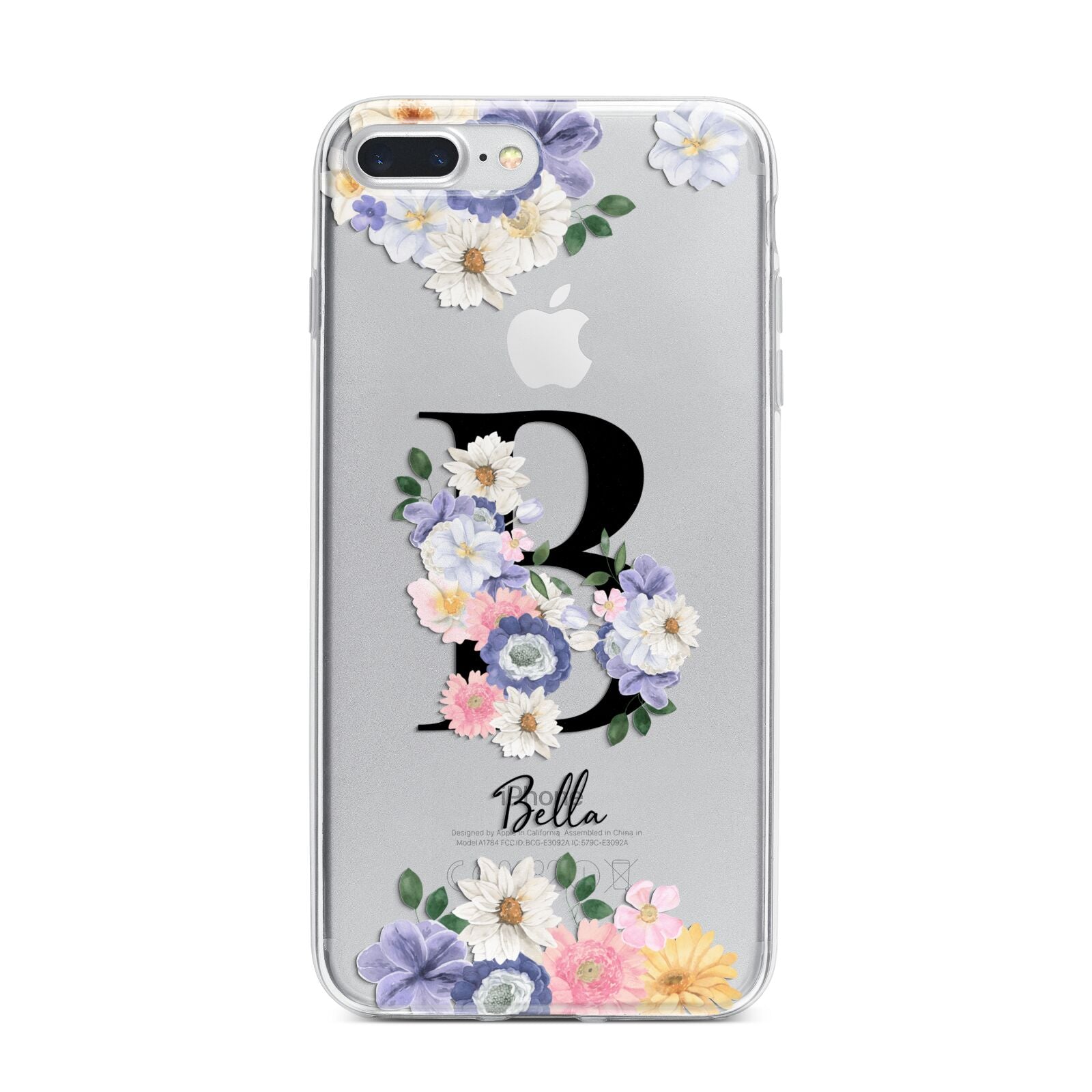 Black Initial Floral iPhone 7 Plus Bumper Case on Silver iPhone