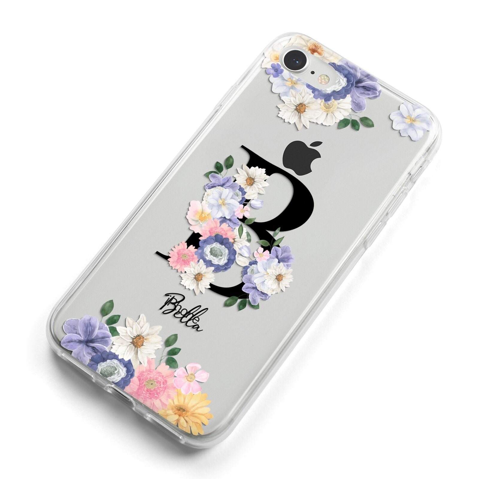 Black Initial Floral iPhone 8 Bumper Case on Silver iPhone Alternative Image