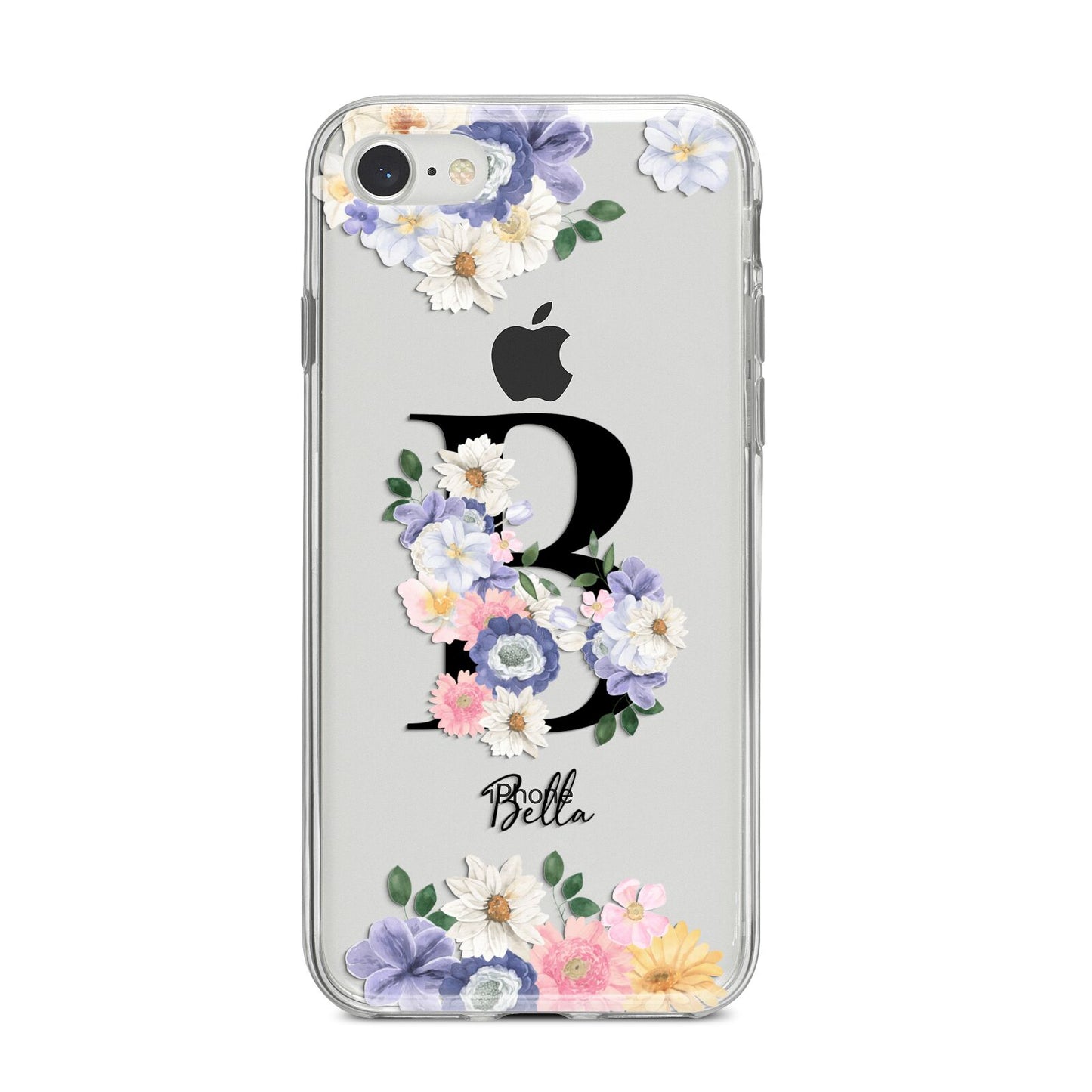 Black Initial Floral iPhone 8 Bumper Case on Silver iPhone