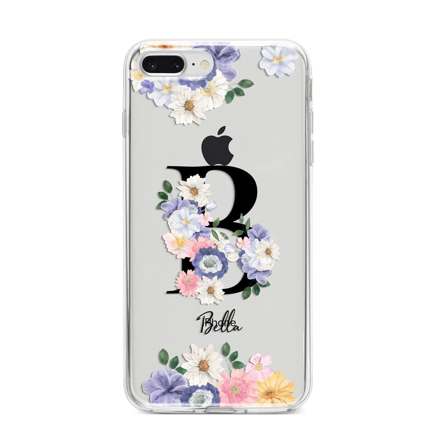 Black Initial Floral iPhone 8 Plus Bumper Case on Silver iPhone