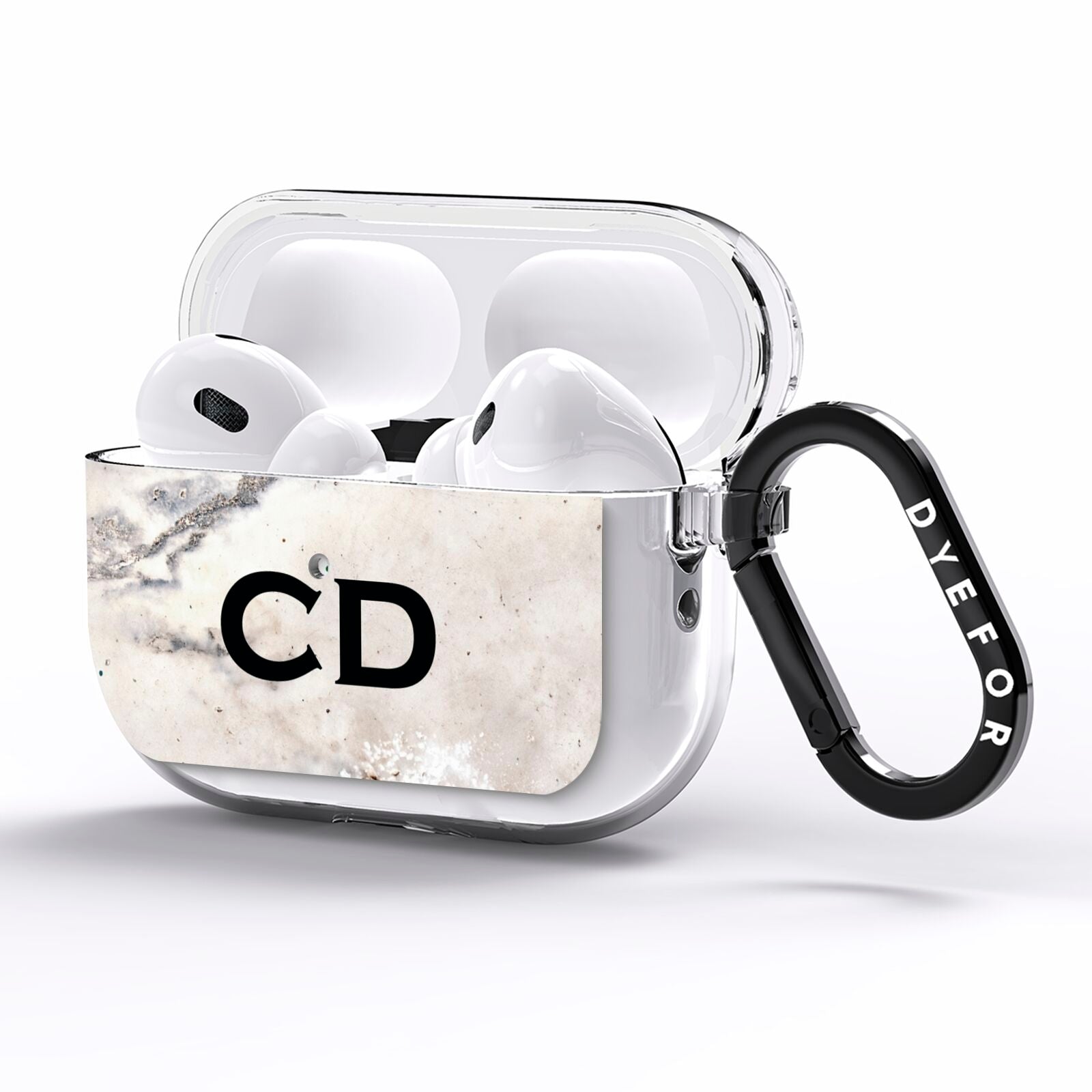 Black Initials Yellow Marble AirPods Pro Clear Case Side Image