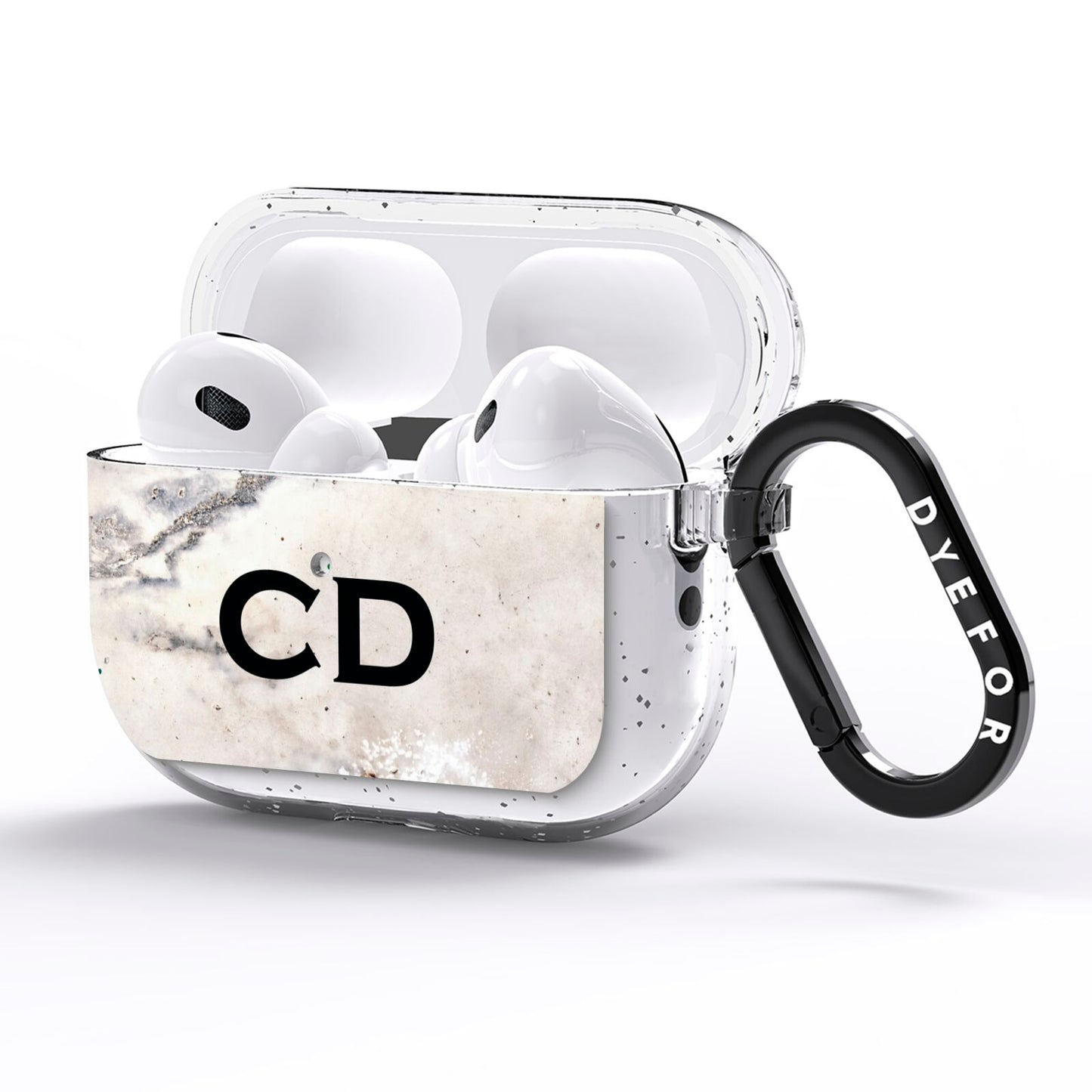 Black Initials Yellow Marble AirPods Pro Glitter Case Side Image