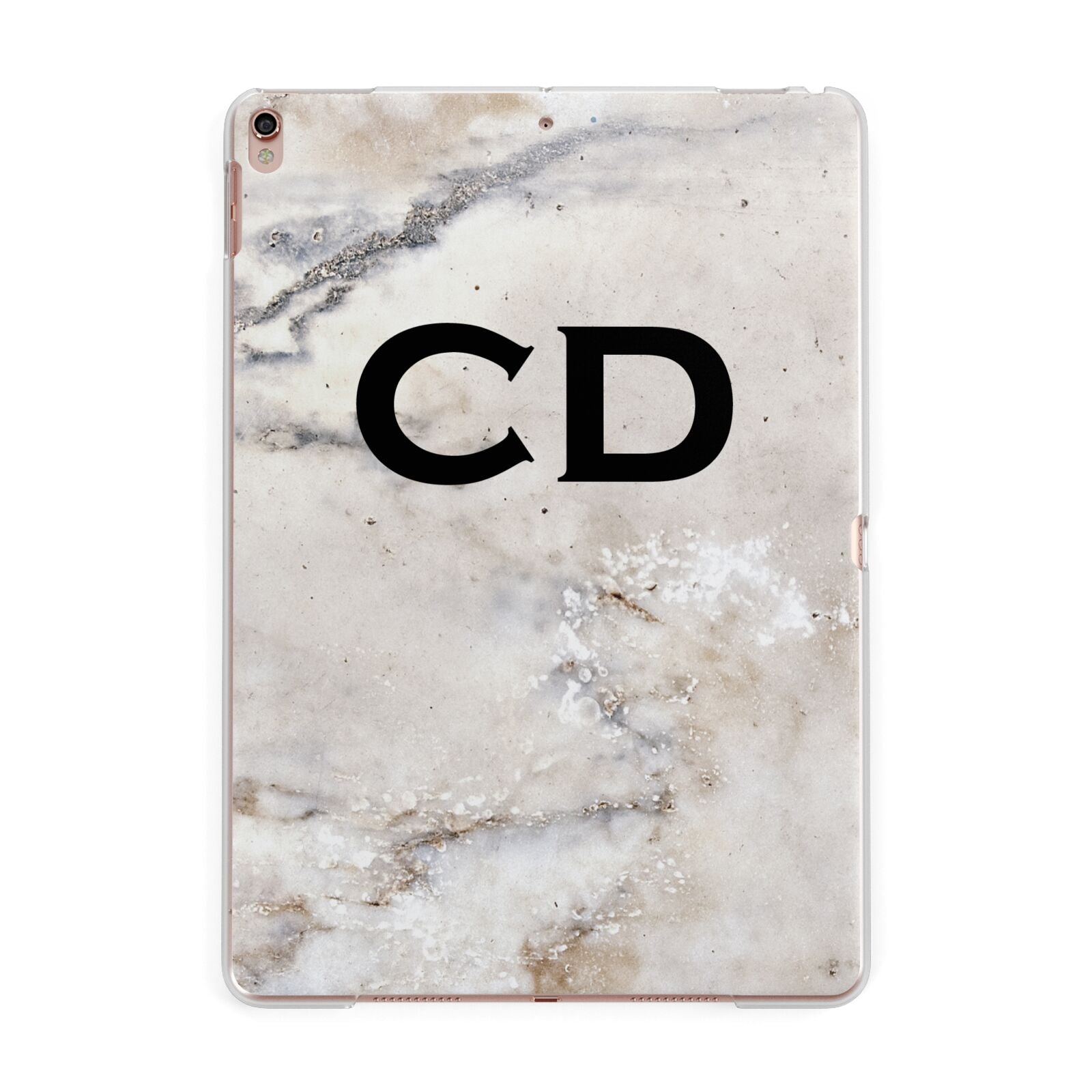 Black Initials Yellow Marble Apple iPad Rose Gold Case